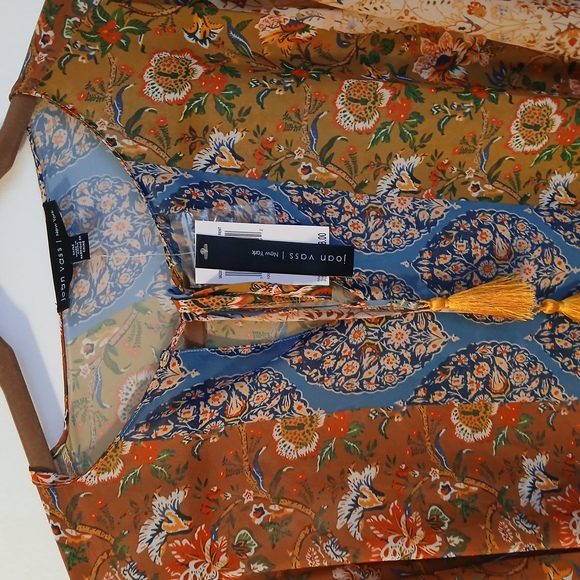 Joan Vass Women Floral Bohemian Boho Hippy Festival Blouse Tassel Top Medium NEW - Picture 3 of 11